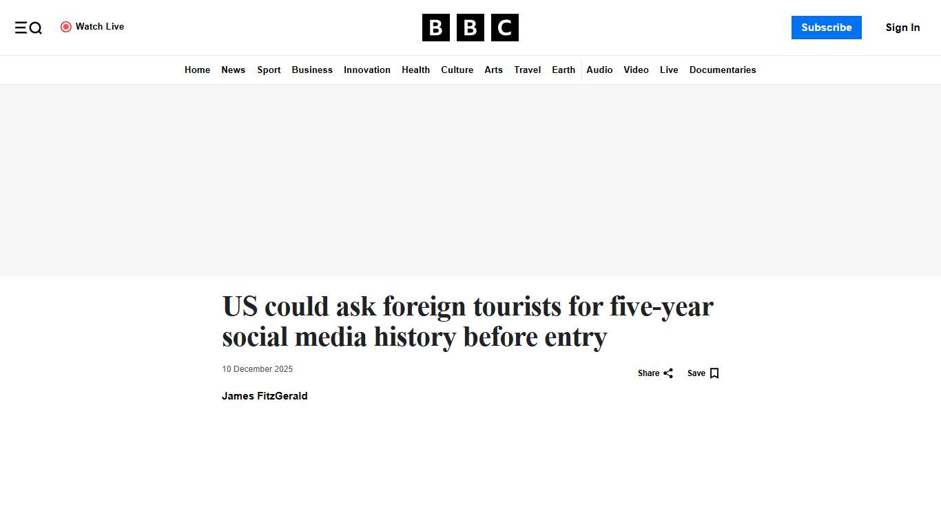 US could ask tourists for five-year social media history before entry