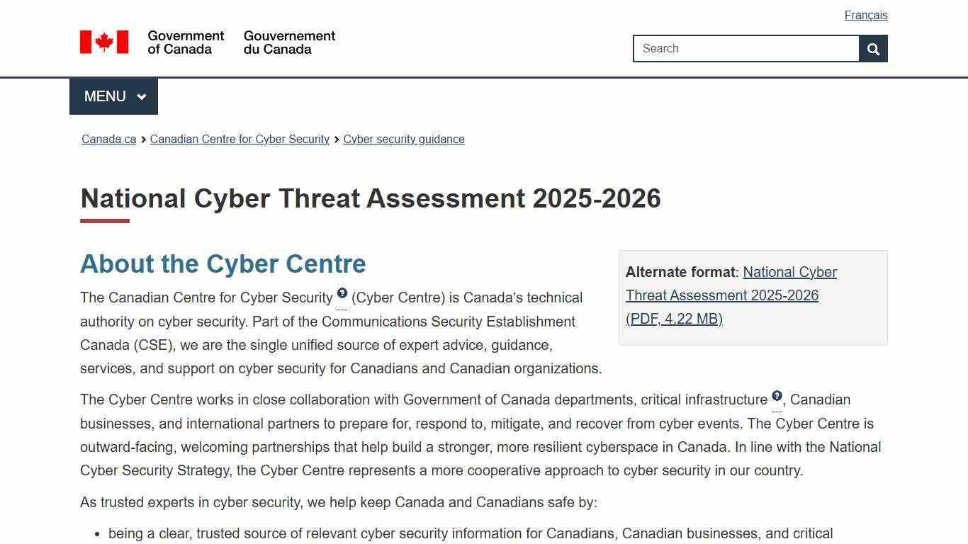 National Cyber Threat Assessment 2025-2026 - Canadian Centre for Cyber Security