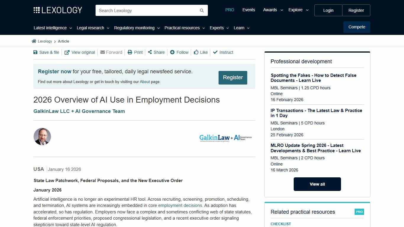 2026 Overview of AI Use in Employment Decisions - Lexology